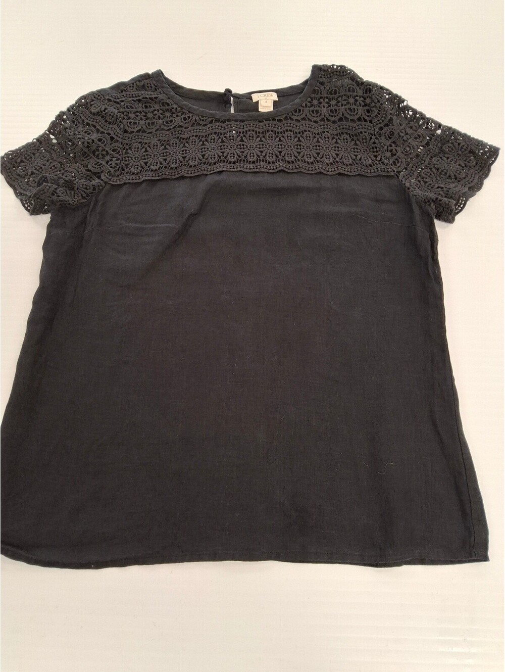 J.Crew Women's Black Linen Blouse with Crochet Detail Size 4